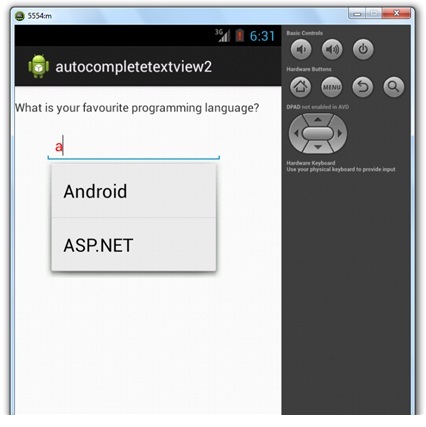 android autocompletetextview example output 1