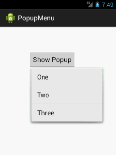 android popup menu example output 2